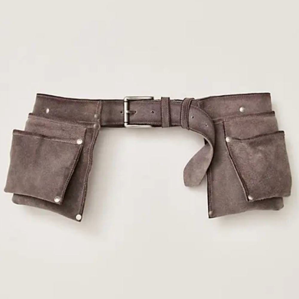 Free People Suede Double Pouch Belt in Taupe